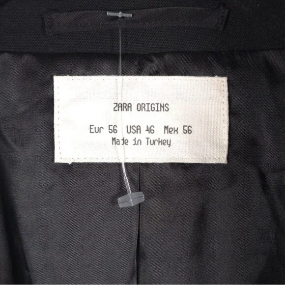 NWOT ZARA ORIGINS 100% WOOL 2 Button Blazer 4 Button Cuffs 1564/104/800 Size 46
